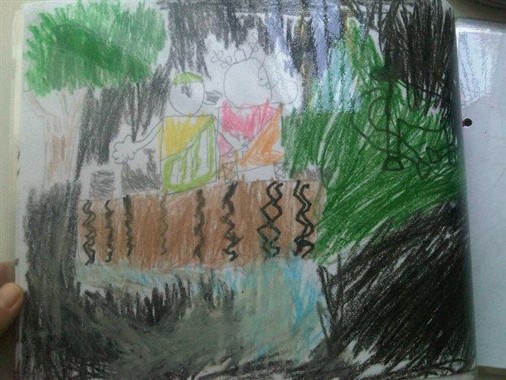 דף מאלבום ציורים שיצרו ילדי גן אשל ביבנה בעקבות הספר התבלין החסר